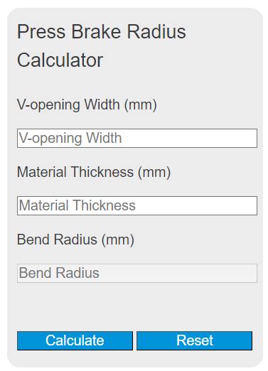 press brake radius calculator